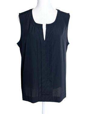 Calvin Klein Solid Black Pleated Front Sleeveless Tank Top Blouse Size Large